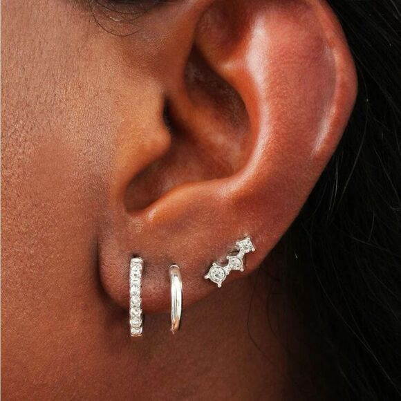 Diamond stud hoop earrings S263 - Picture 1 of 4